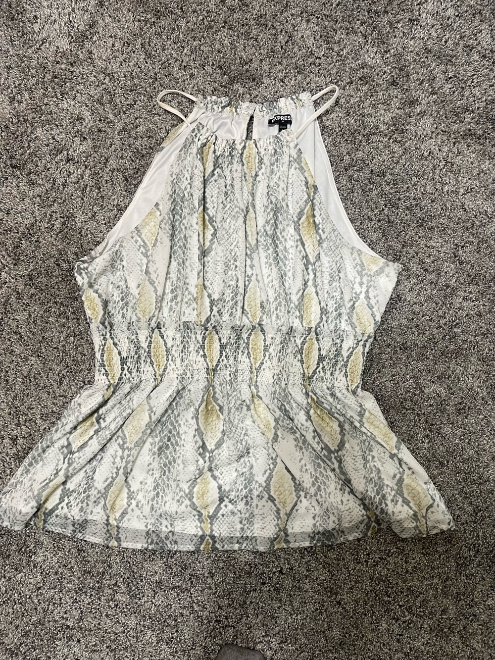 Express White and Yellow Snake-Print Halter Tank
